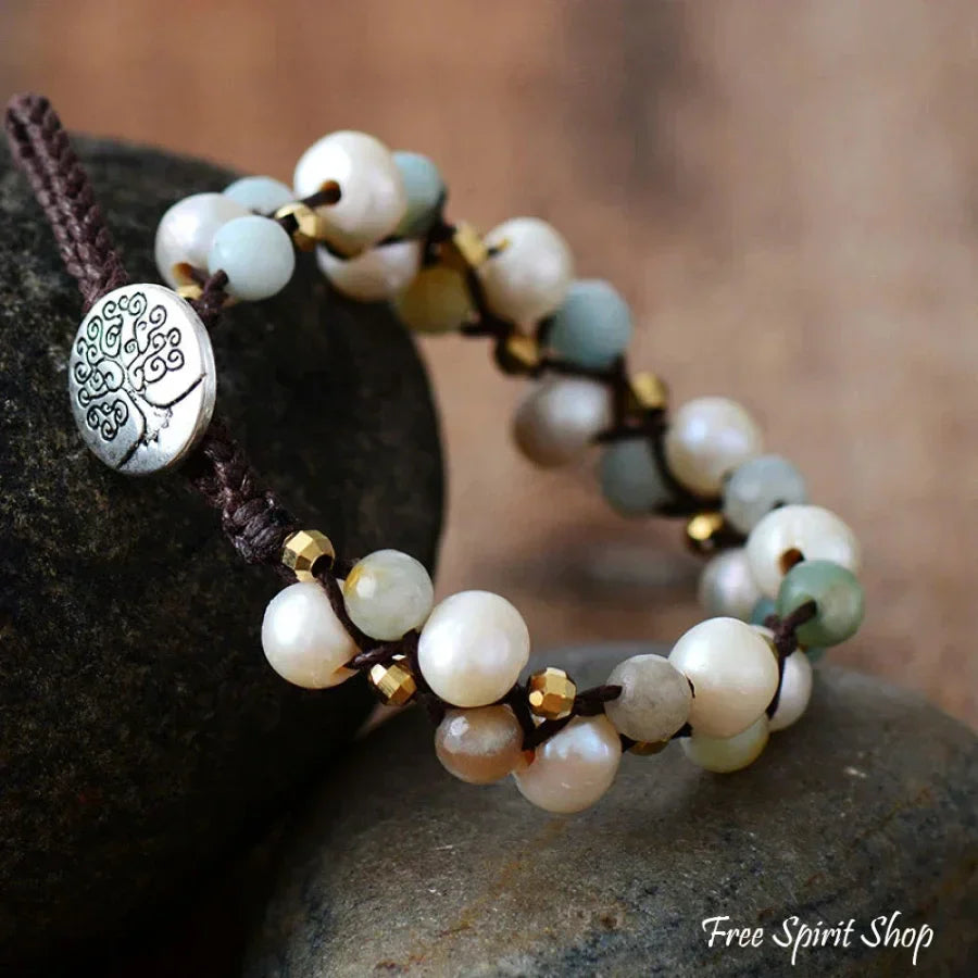 June | Freshwater Pearl & Amazonite Wrap