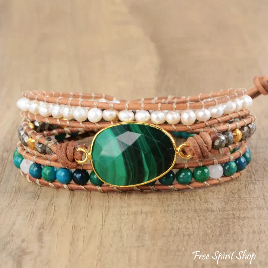 Hazel | Handmade Malachite Chrysocolla & Pearl