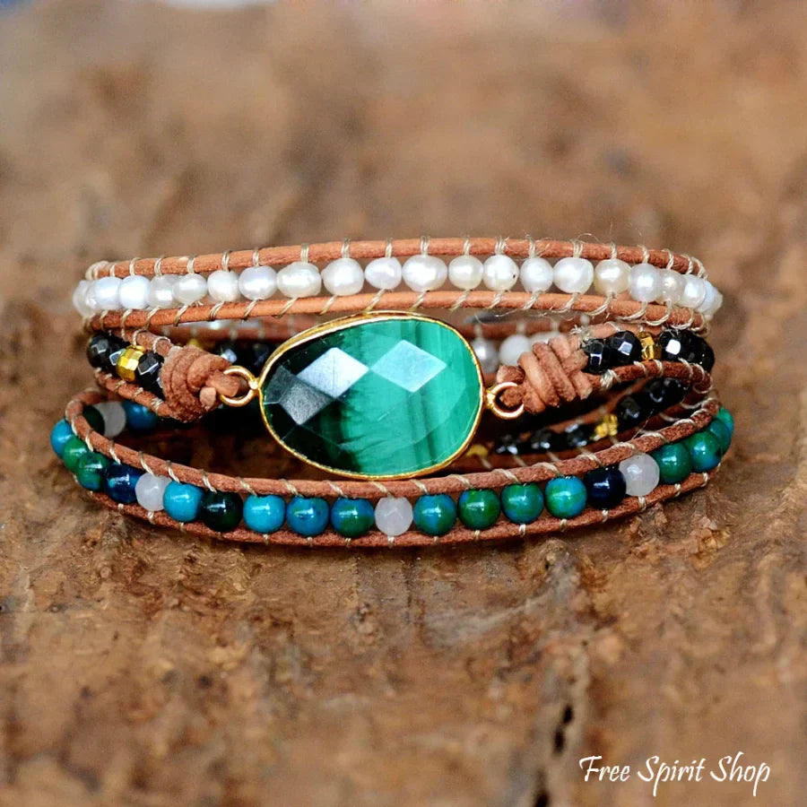 Hazel | Handmade Malachite Chrysocolla & Pearl