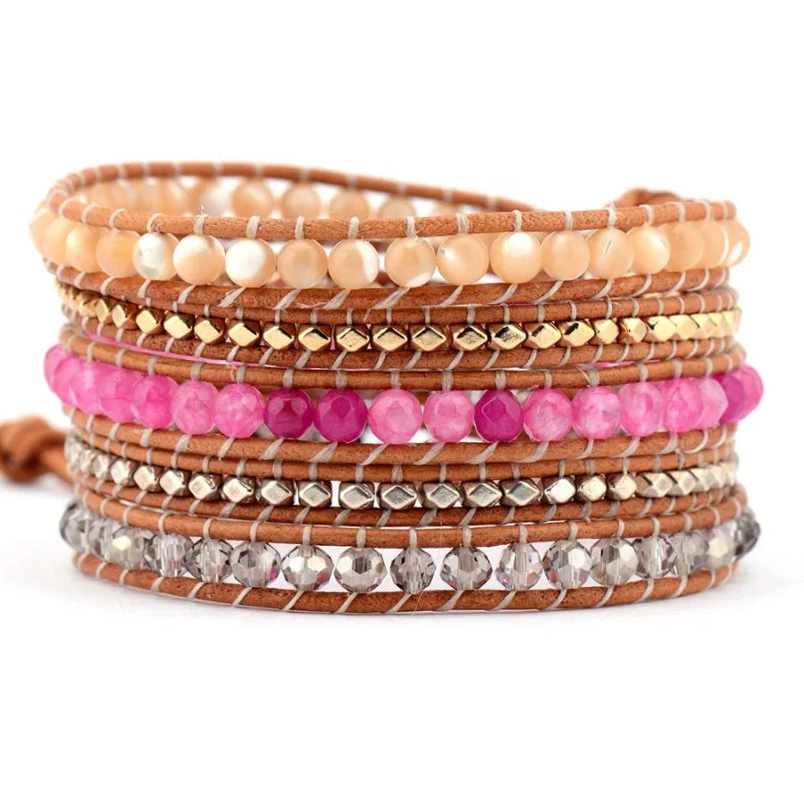 Monica | Sunstone & Pink Bead Wrap