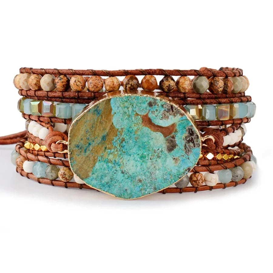 Audrey | Handmade Natural Ocean Jasper Leather