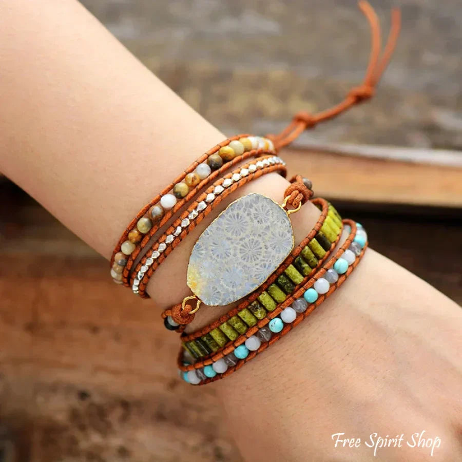 Wendy | Handmade Natural Chrysanthemum Gemstone Leather