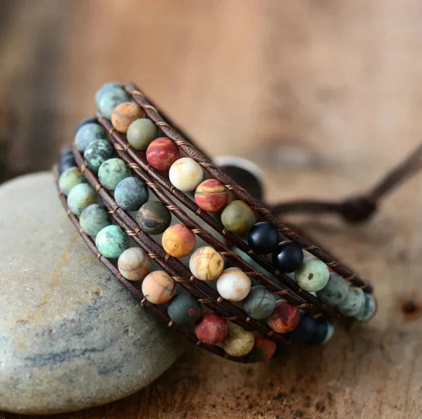 Agnes | Semi-Precious Gemstones "LOVE" Leather Wrap