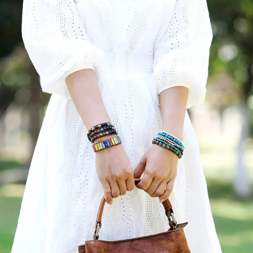 Agnes | Semi-Precious Gemstones "LOVE" Leather Wrap