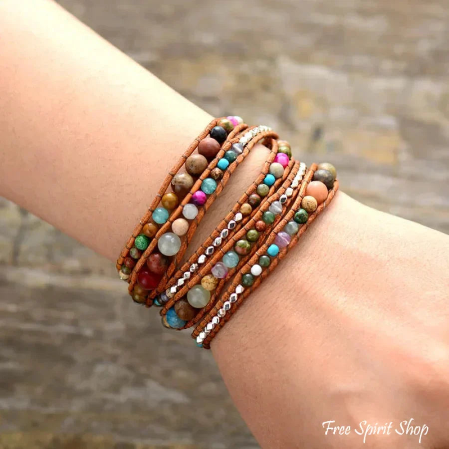 Kim | Handmade Natural Gemstone Mix Leather