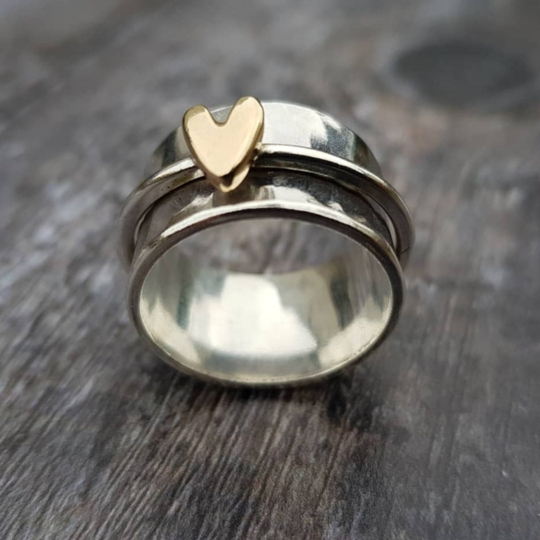 Evie | Golden Heart Silver Ring