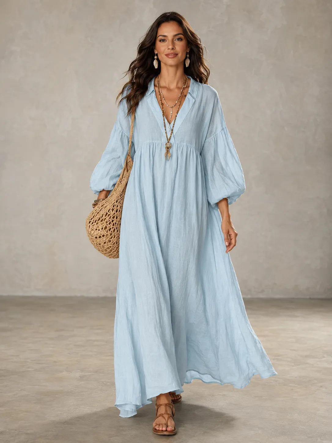 EVIE & BAY | Women's Fashion Loose V-neck Puff Sleeve Dress