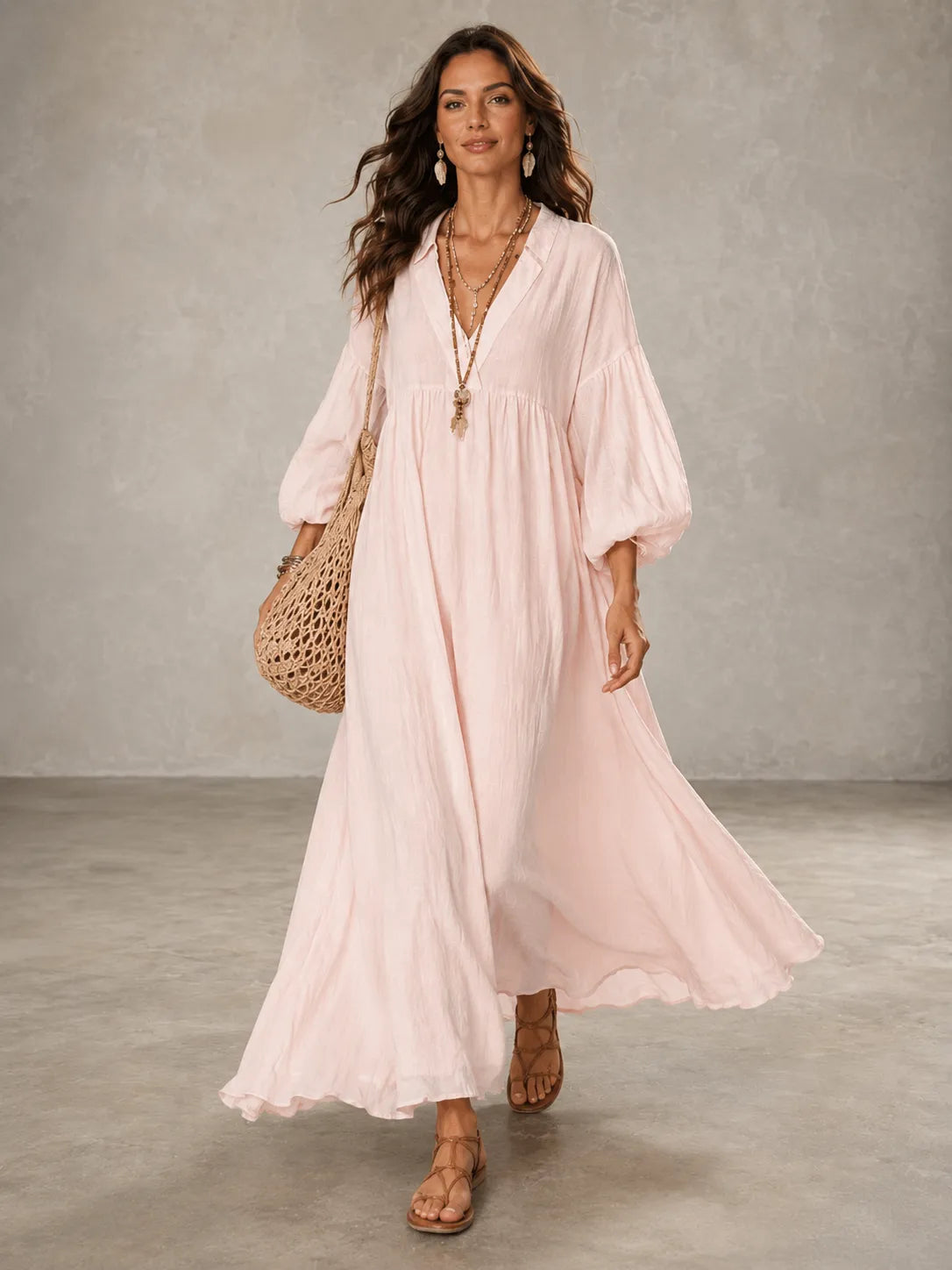 EVIE & BAY | Women's Fashion Loose V-neck Puff Sleeve Dress