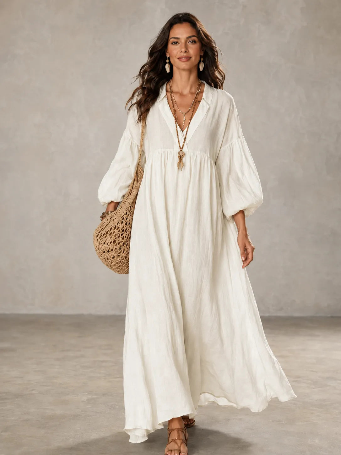 EVIE & BAY | Women's Fashion Loose V-neck Puff Sleeve Dress