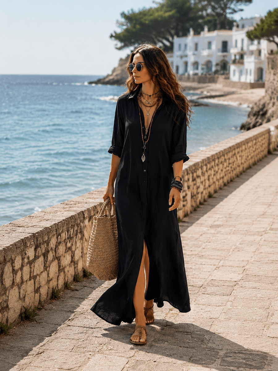 Wren | Black Button-Front Maxi Dress