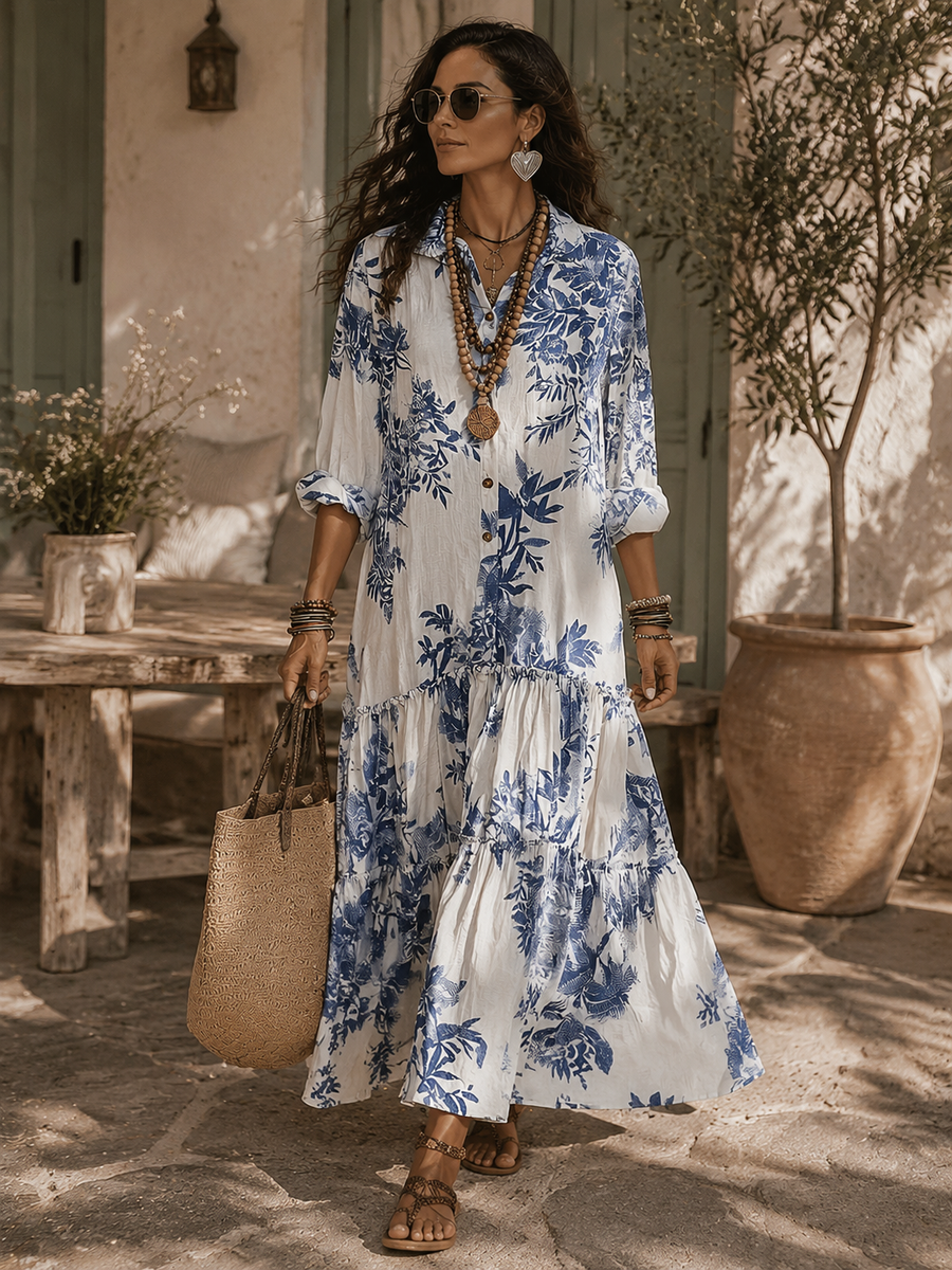 Fern | Blue Floral Button-Down Maxi Dress