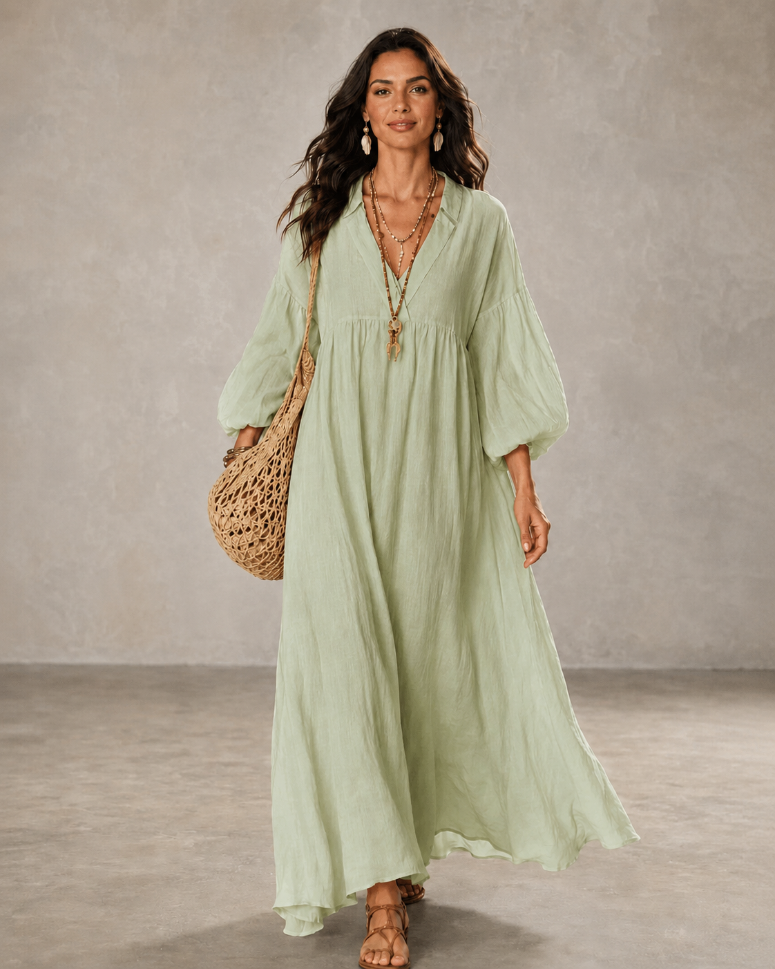 EVIE & BAY | Women's Fashion Loose V-neck Puff Sleeve Dress