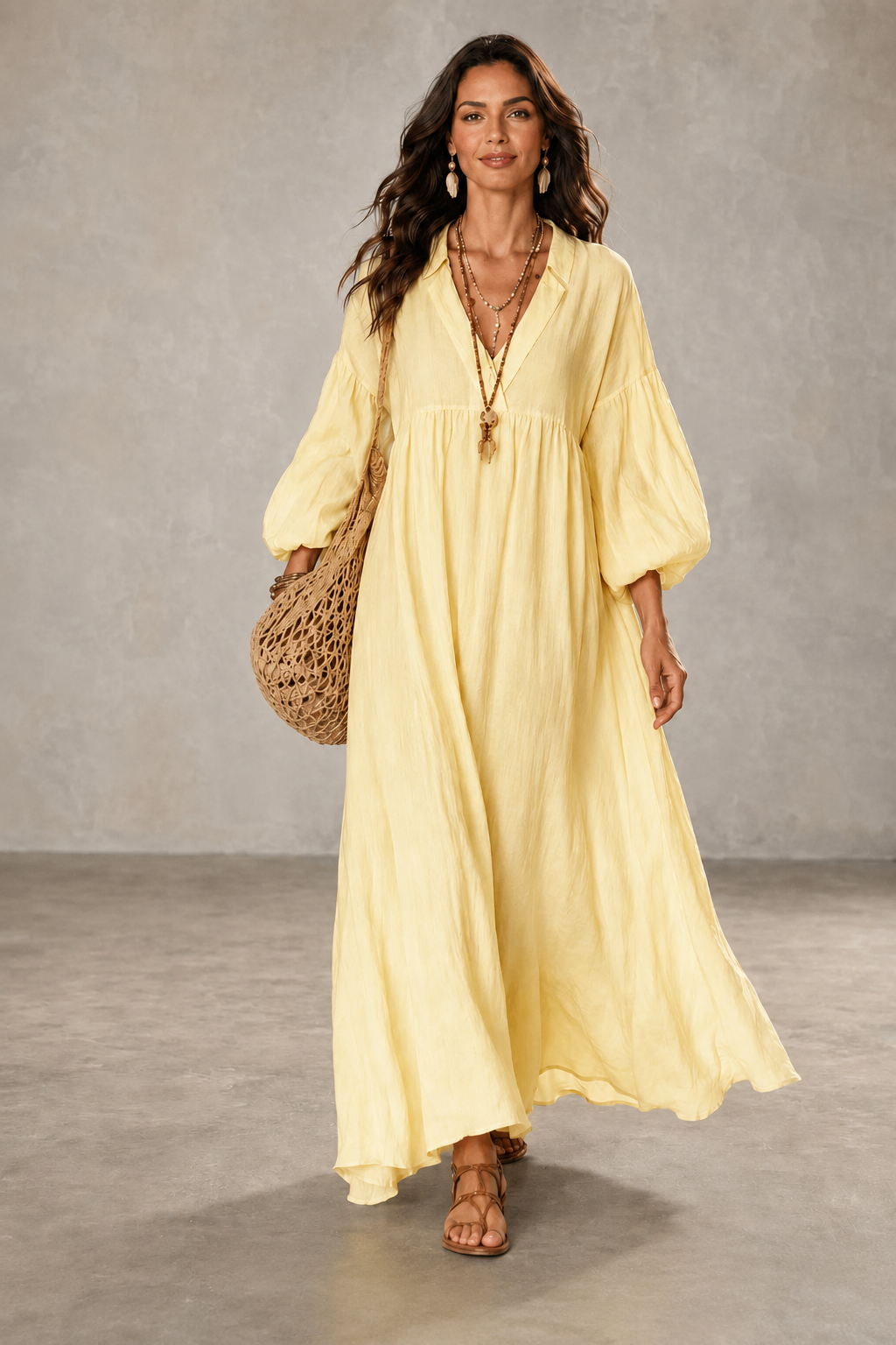 EVIE & BAY | Women's Fashion Loose V-neck Puff Sleeve Dress