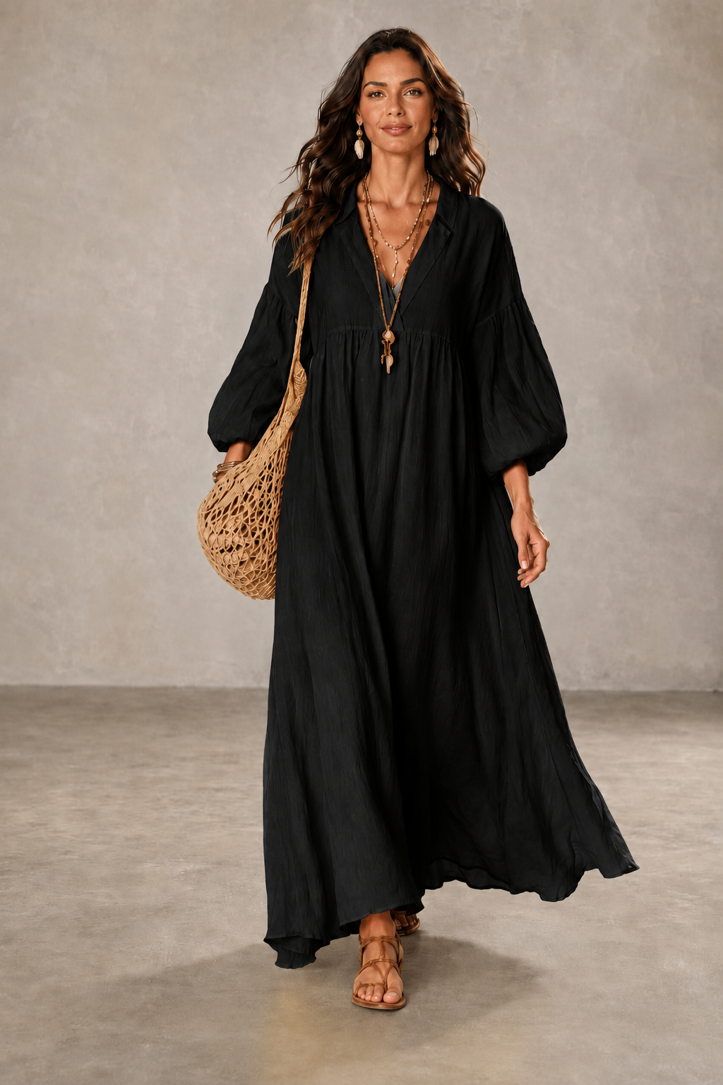EVIE & BAY | Women's Fashion Loose V-neck Puff Sleeve Dress