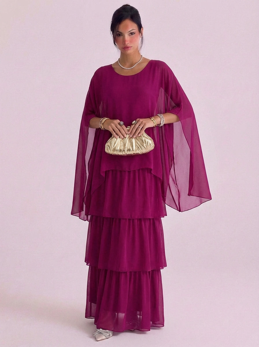 Olivia | Chiffon Tiered Ruffle Maxi Dress Oversized Top