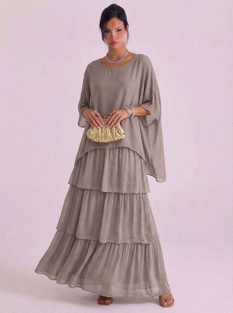 Olivia | Chiffon Tiered Ruffle Maxi Dress Oversized Top