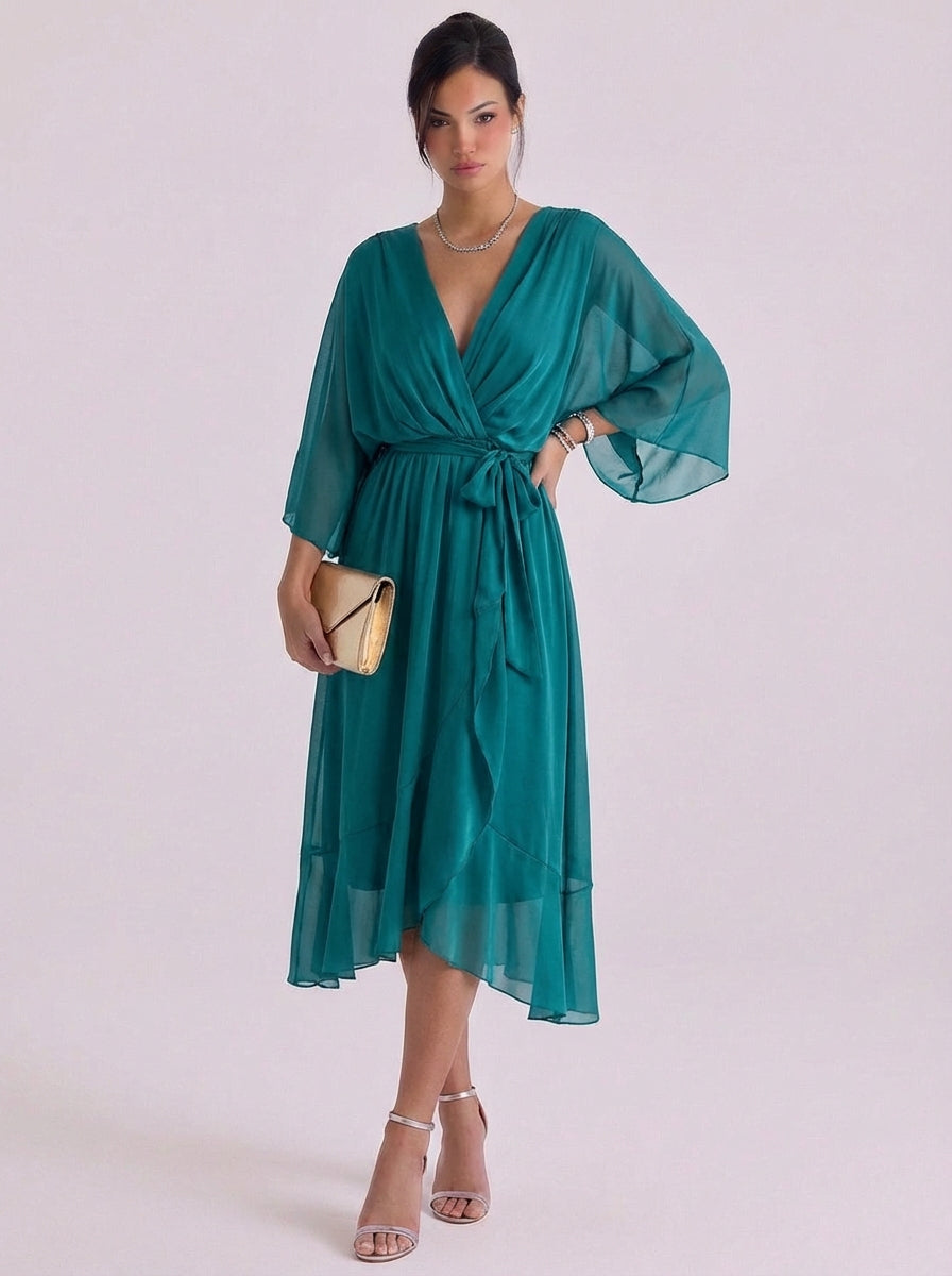 Paige | Chiffon Wrap Maxi Dress With Belt Tie