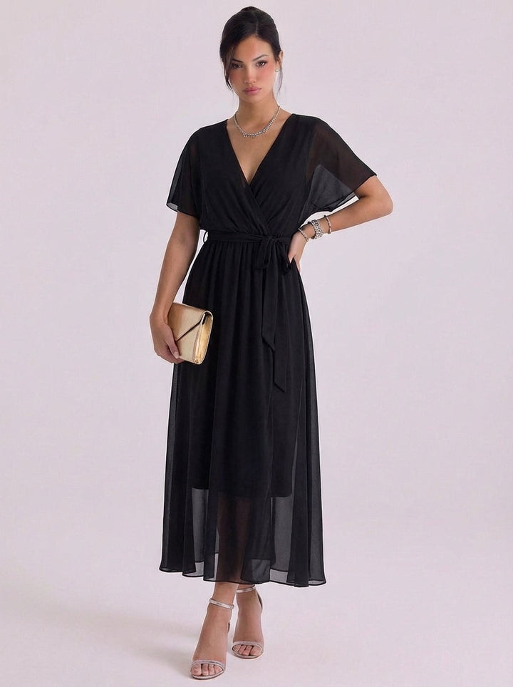 Paige | Chiffon Wrap Maxi Dress With Belt Tie