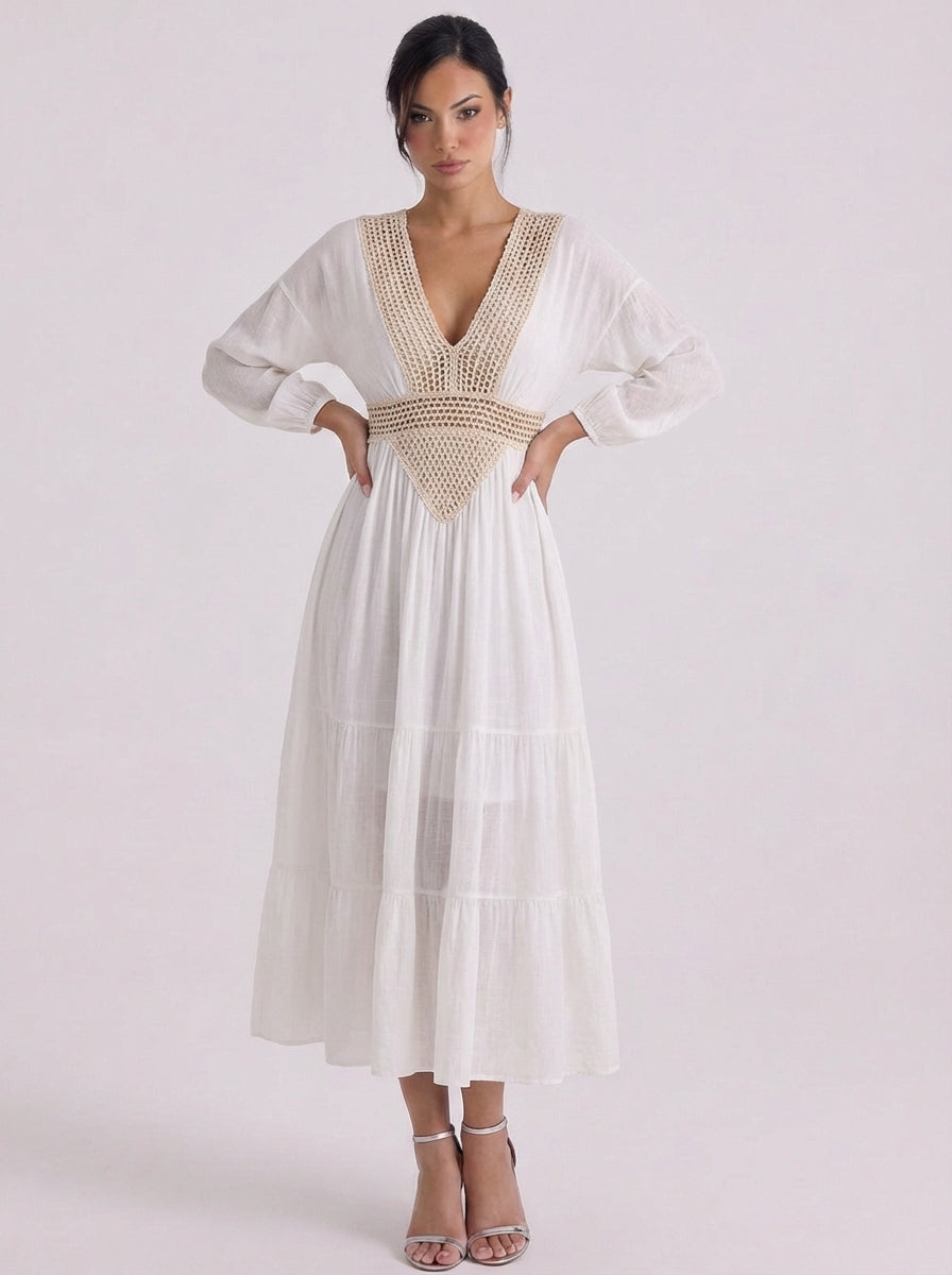 Rachel | Cotton Crochet Panel Tiered Maxi Dress