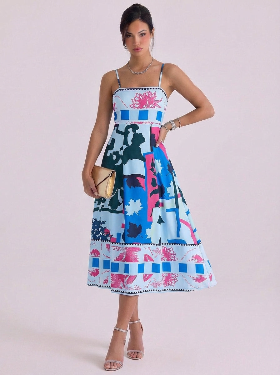 Emily | Cotton Printed Fit And Flare Midi Dress
