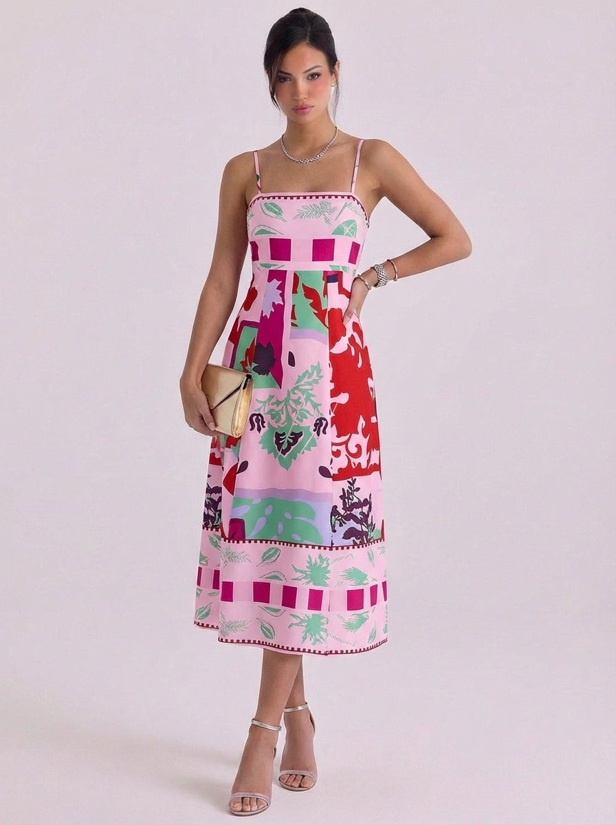 Emily | Cotton Printed Fit And Flare Midi Dress