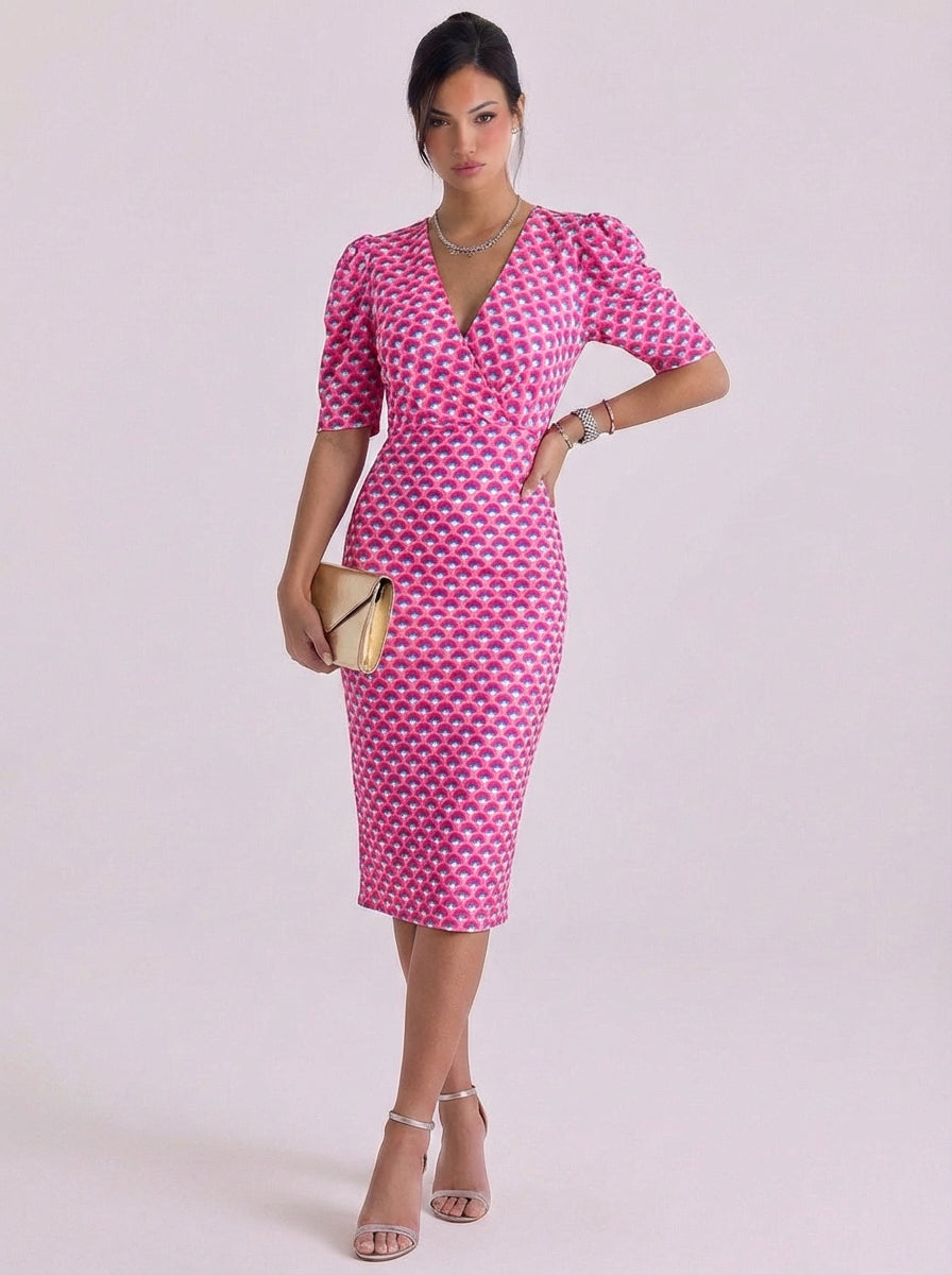 Ayla | Cotton Puff Sleeve Printed Midi Dress