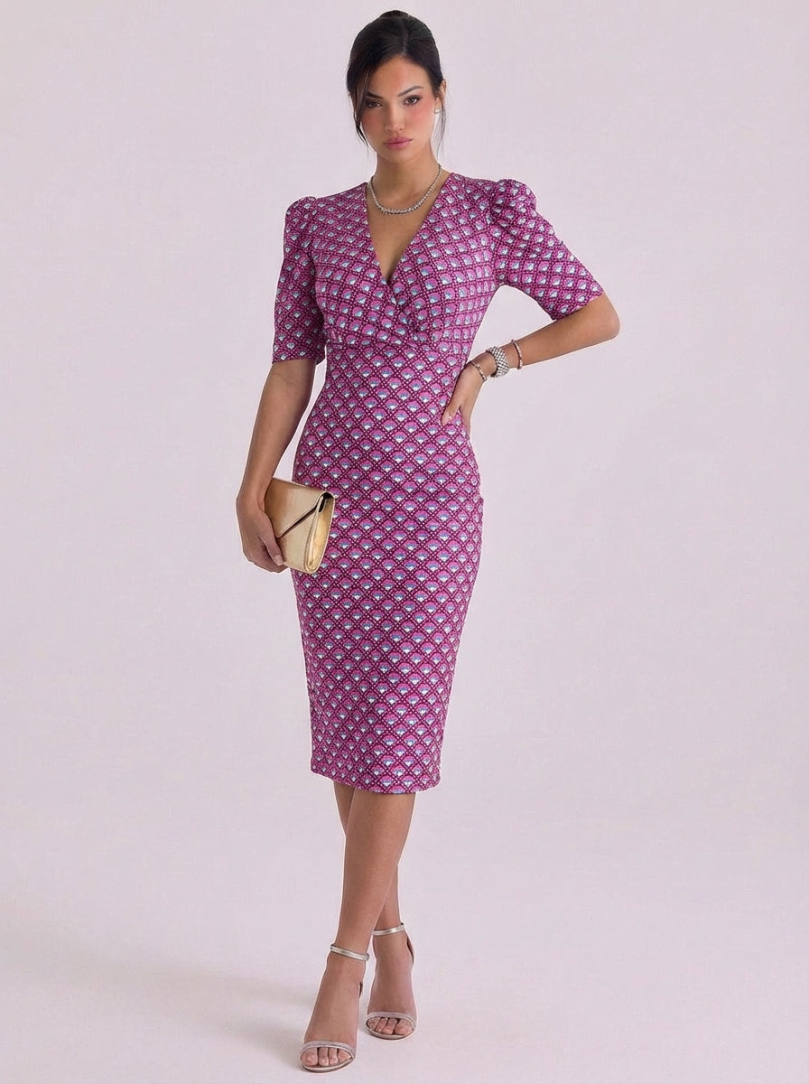 Ayla | Cotton Puff Sleeve Printed Midi Dress