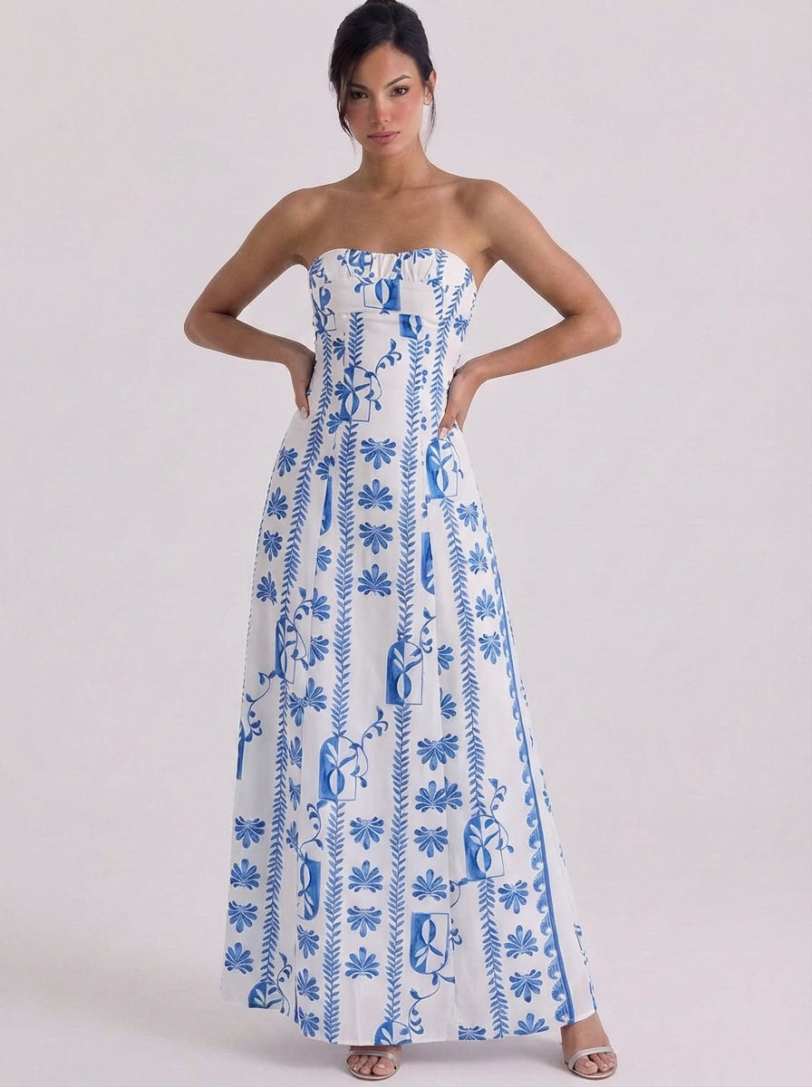 Casey | Cotton Strapless Embroidered Maxi Dress