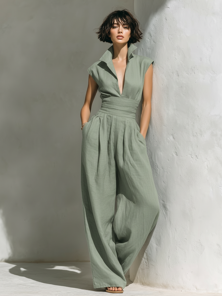 Evelyn | Linen Blend Jumpsuit Cap