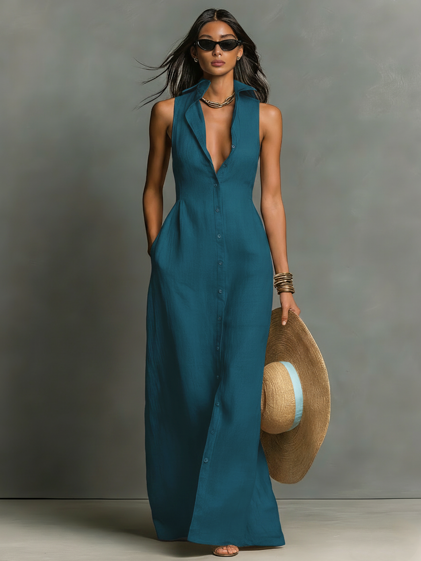 Alba | Linen-Blend Collared Single-Breasted Sleeveless