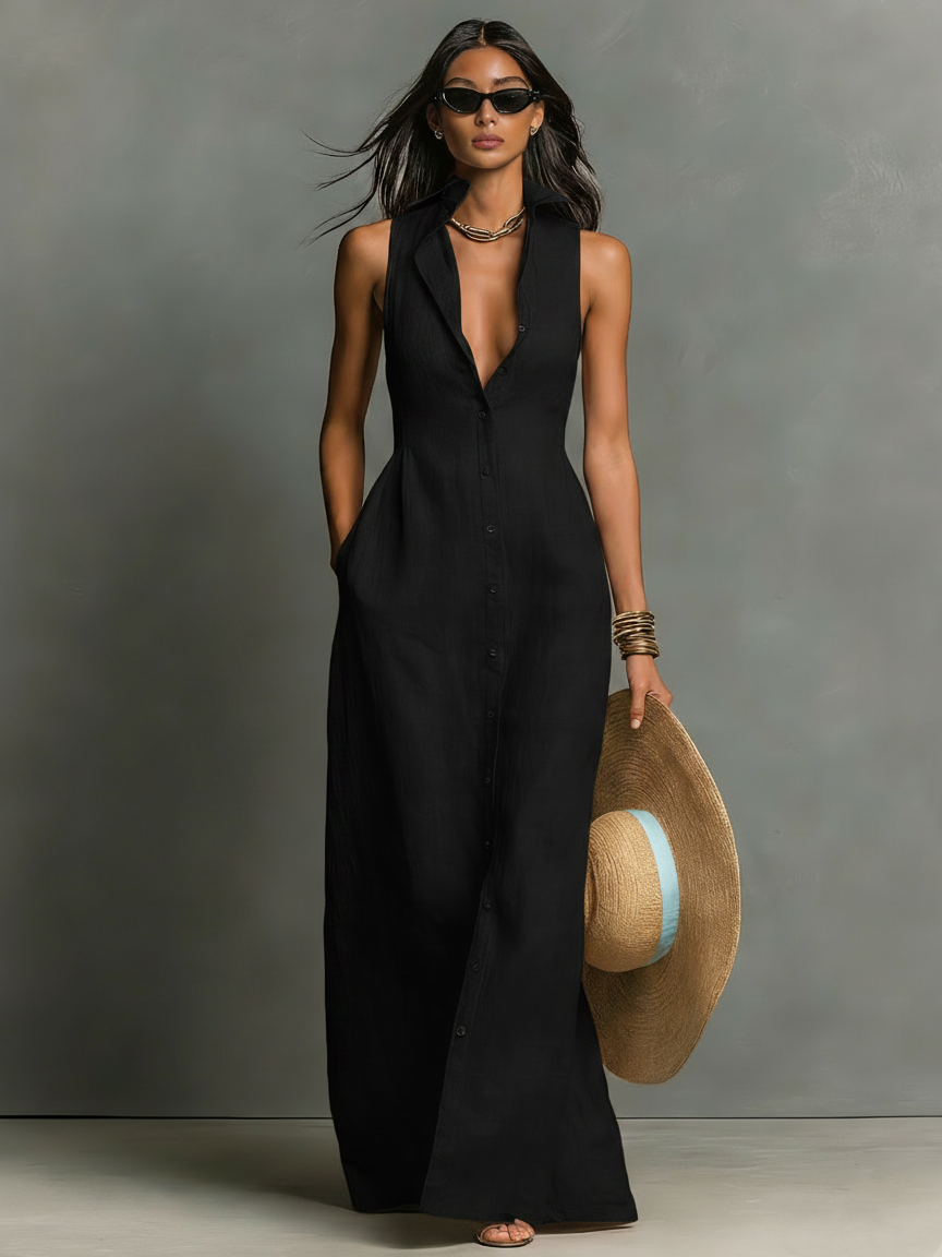 Alba | Linen-Blend Collared Single-Breasted Sleeveless