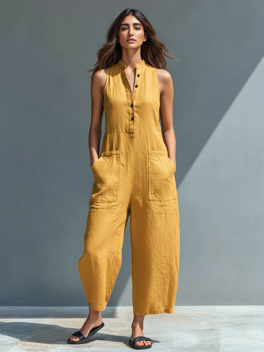 Adriana | Linen Blend Button-up Stand-collar