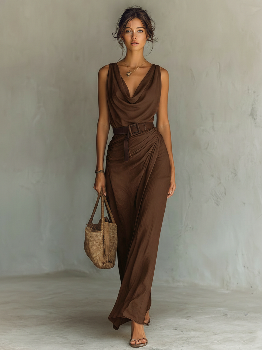 Gloria | Cowl Neck Sleeveless Belted
