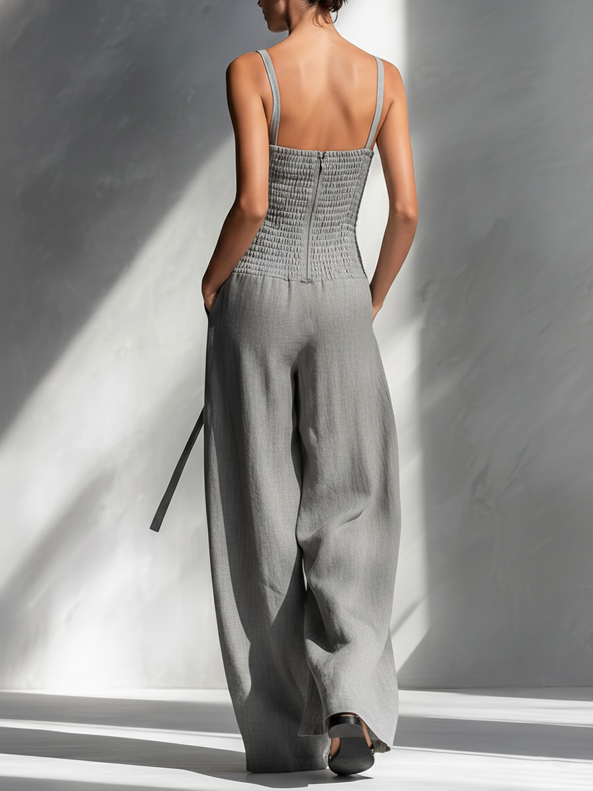 Mia | Linen Blend Gray Spaghetti-Strap