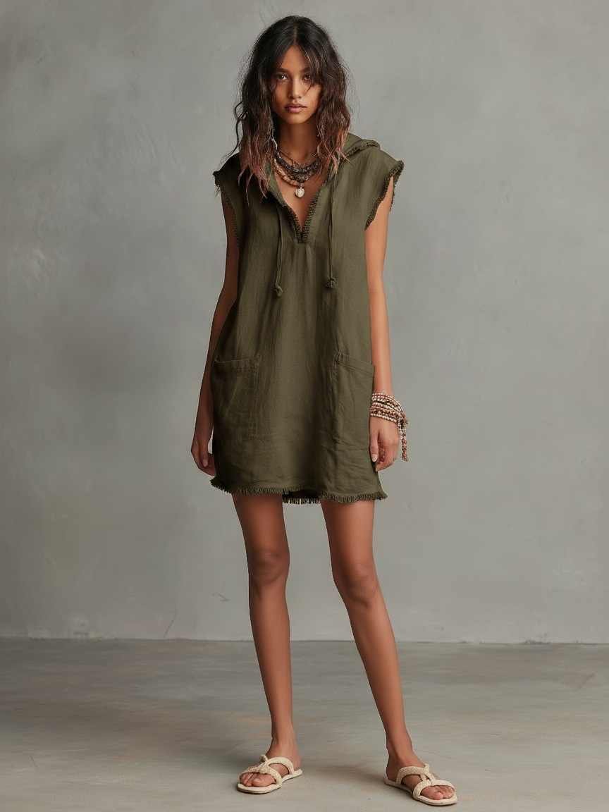 Andrea | Linen-Blend Mini Dress —