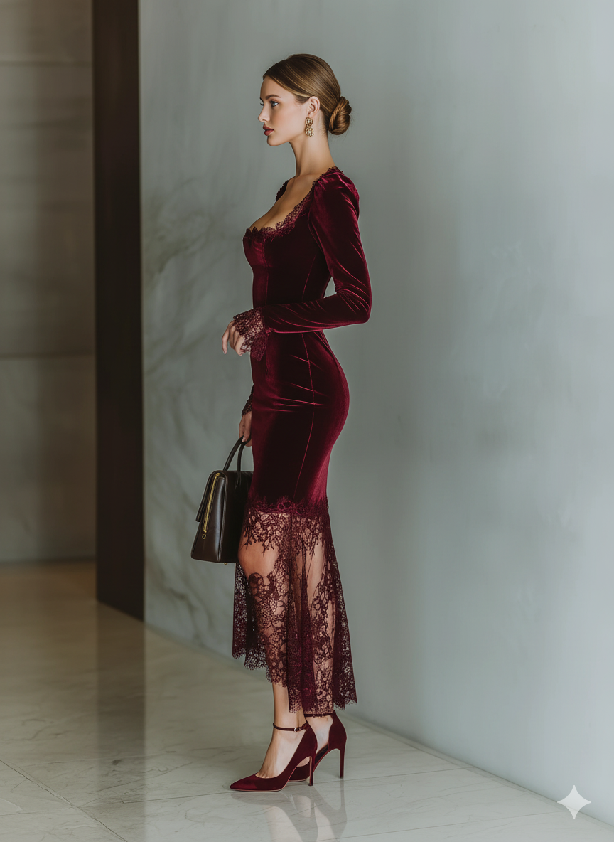 Gabi | Burgundy Velvet Lace Fitted