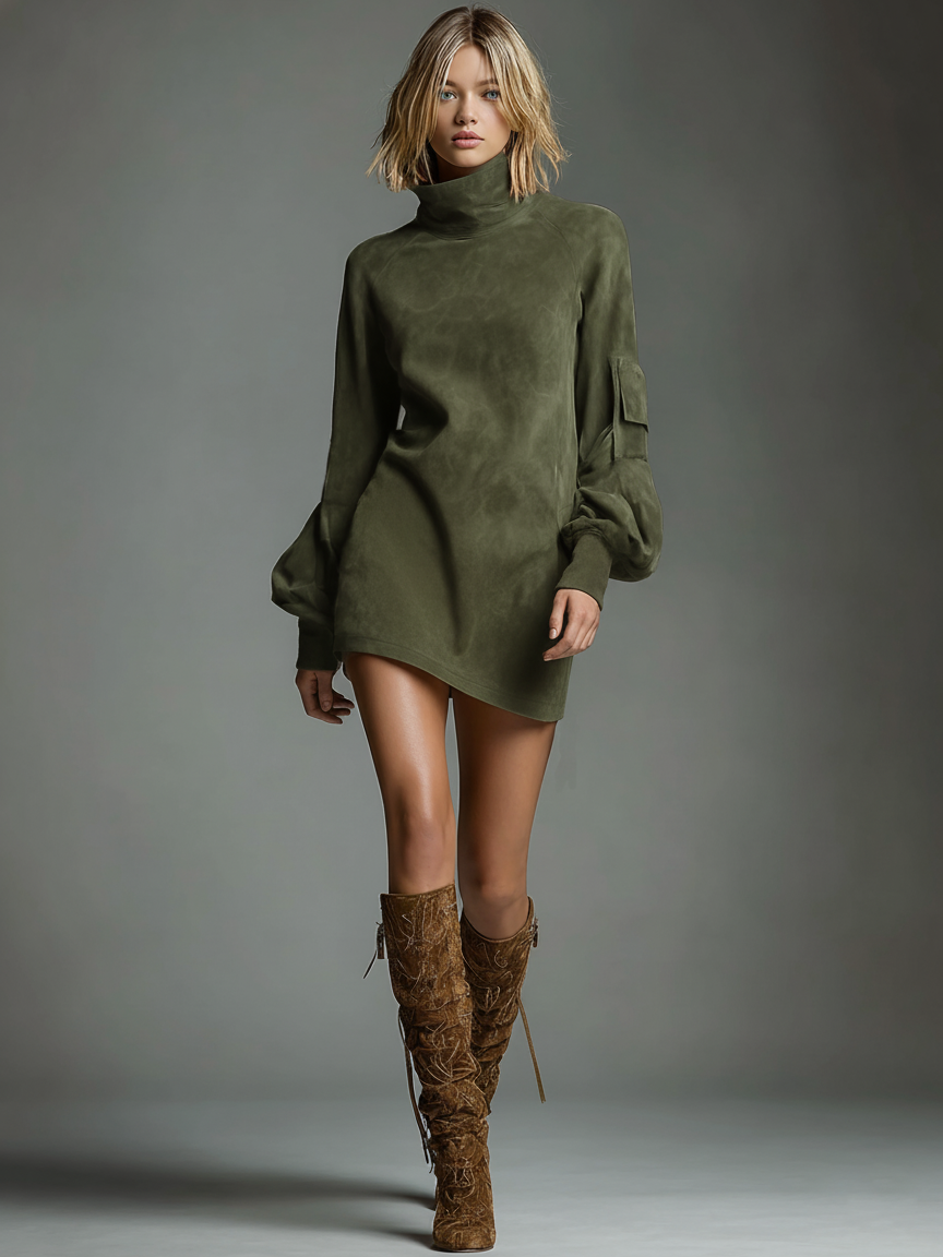 Ingrid | Vintage Loose Suede Turtleneck
