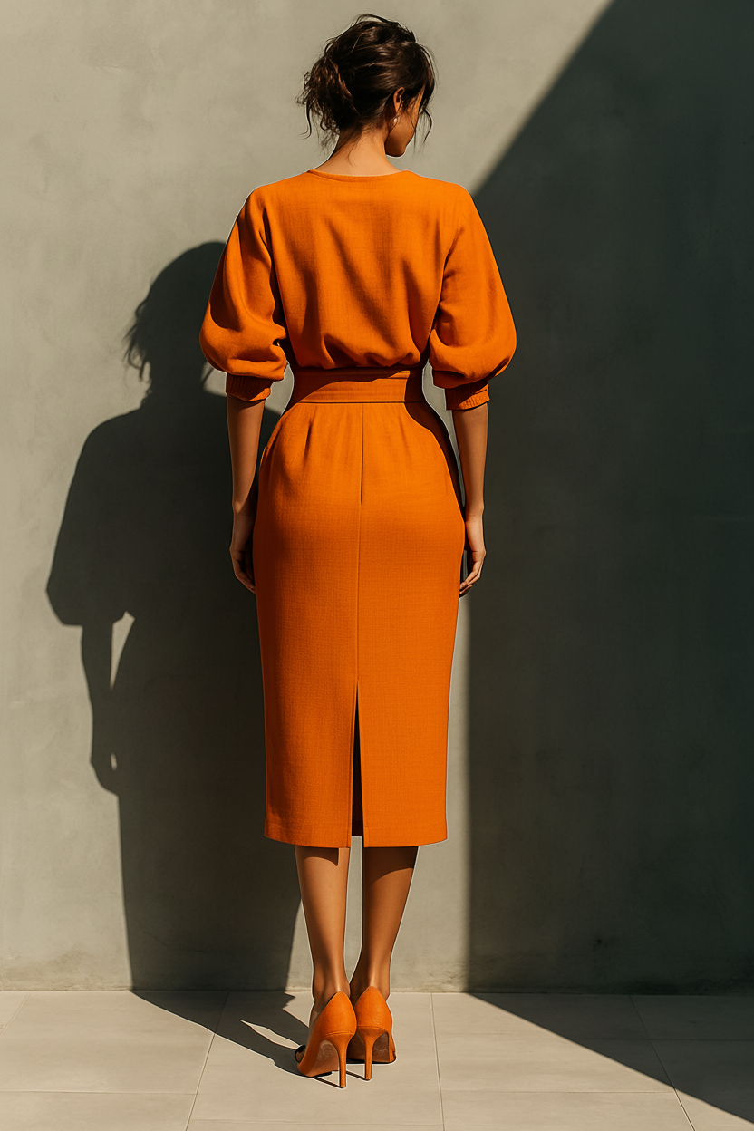 Eva | Orange Mid-sleeve Top Midi