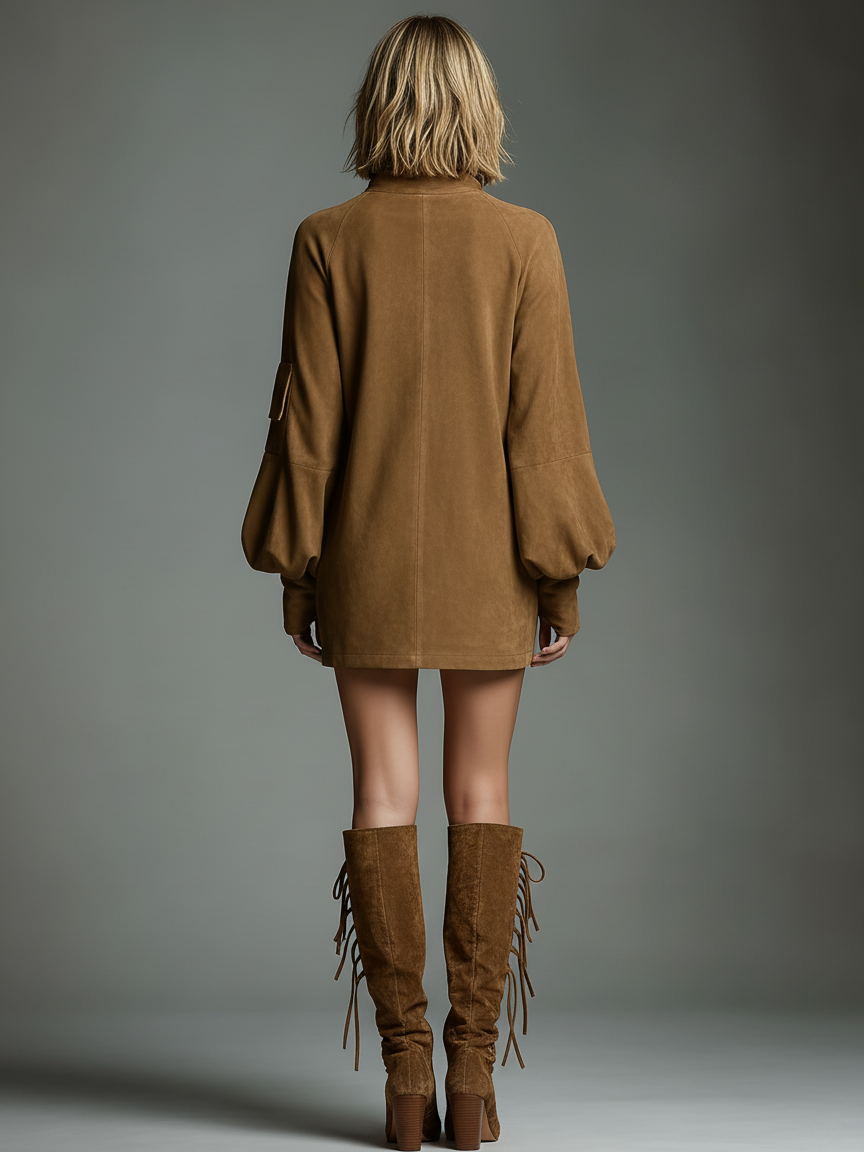 Ingrid | Vintage Loose Suede Turtleneck