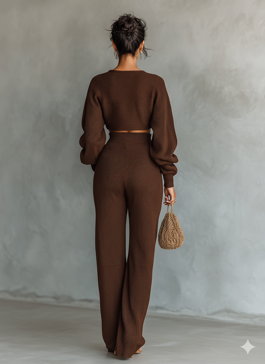 Una | Coffee-colored Short Top Wide-leg