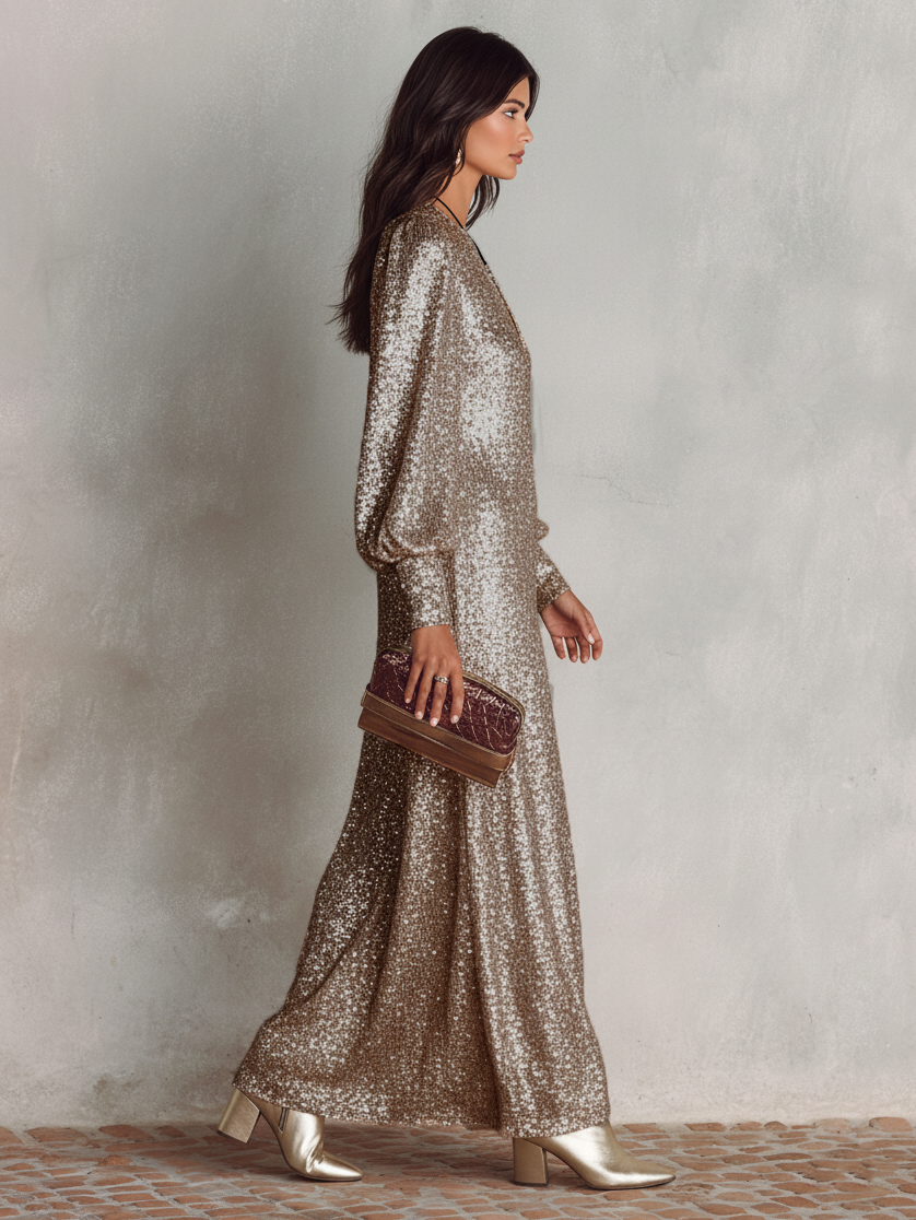 Evie | Loose Shimmering V-neck Maxi