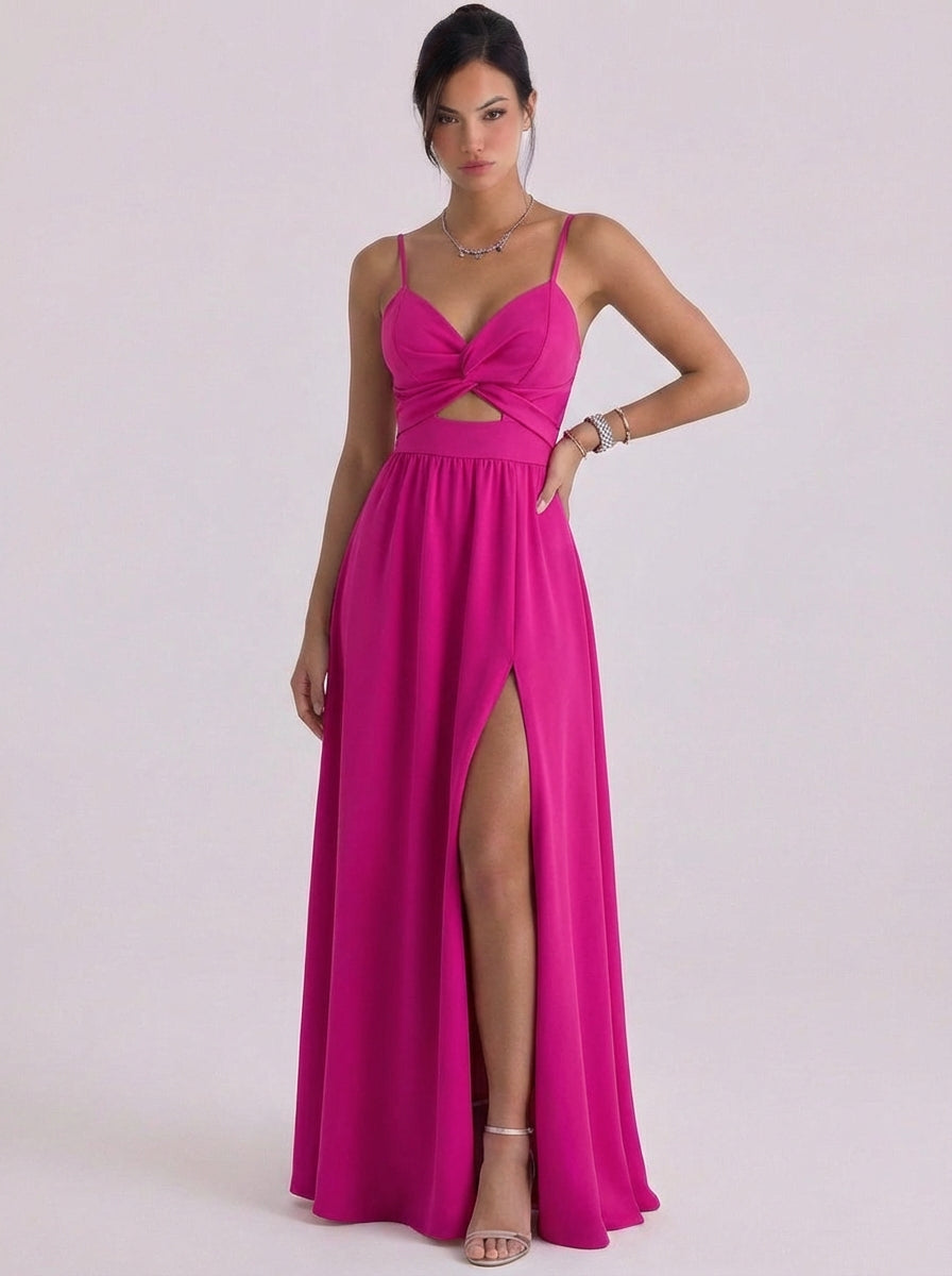 Harper | Linen Twist Front Cutout Maxi Dress With High-Slit