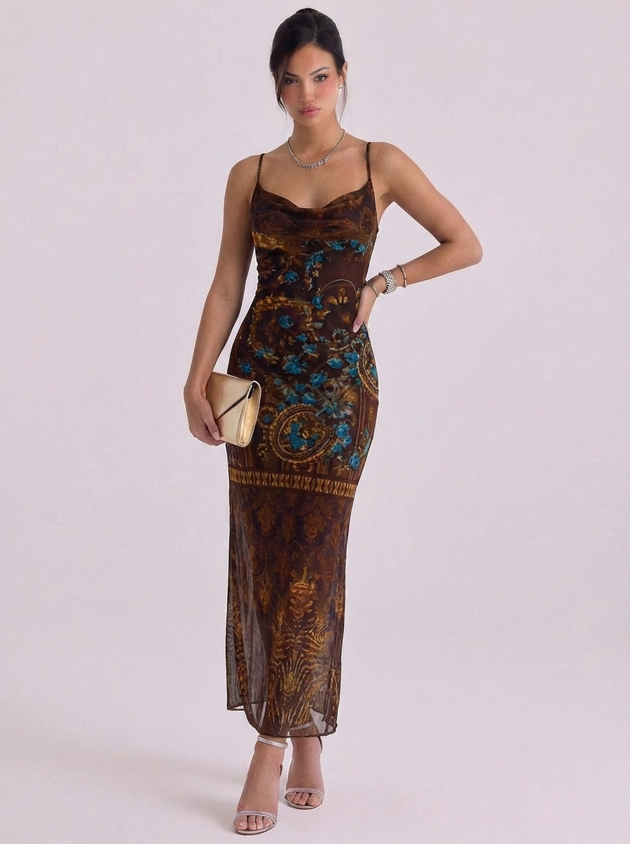 Matilda | Mesh Printed Slip Maxi Dress