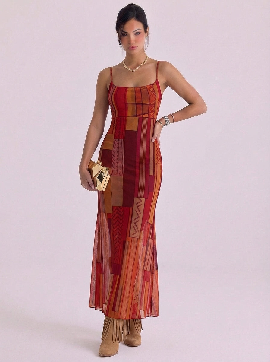Matilda | Mesh Printed Slip Maxi Dress