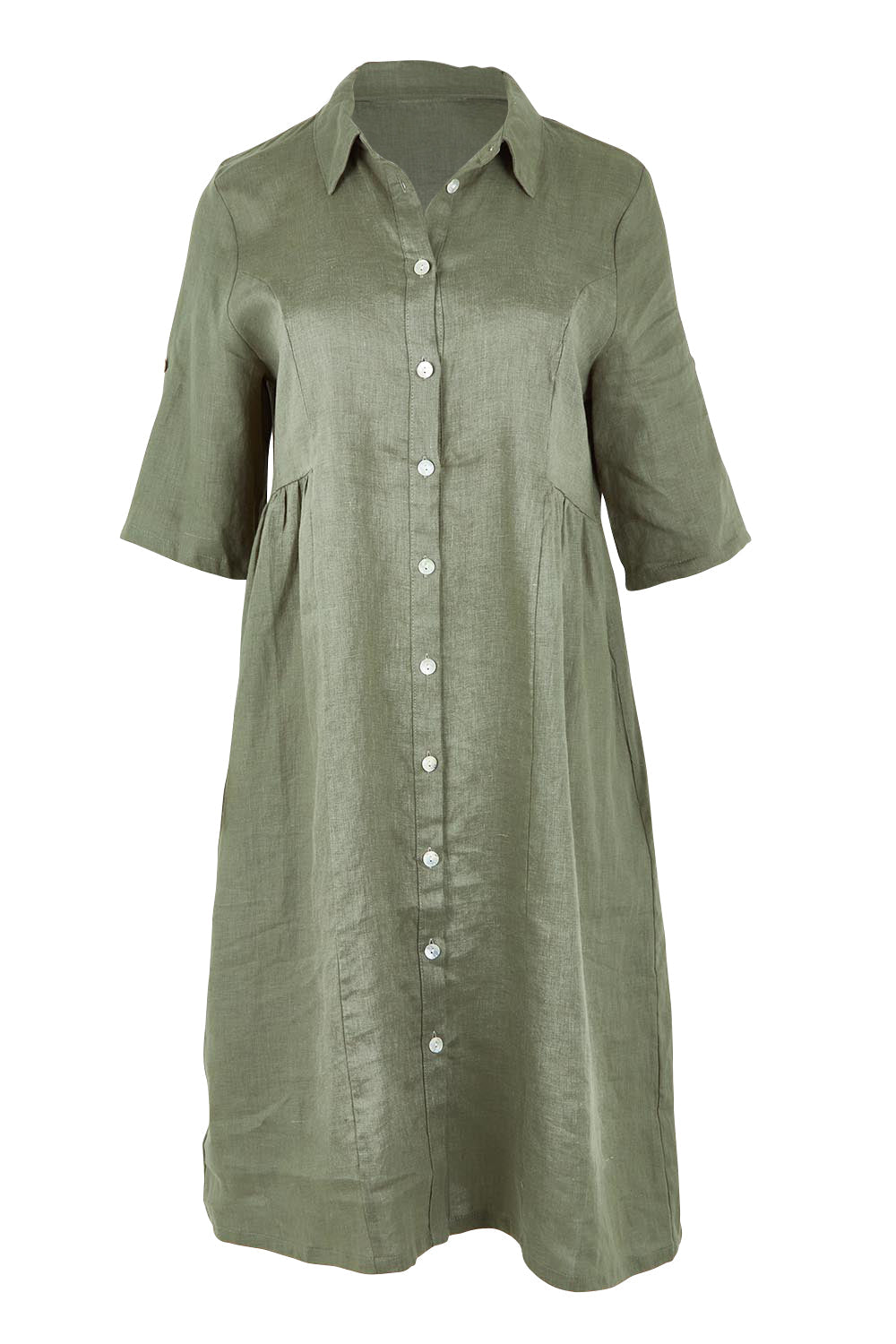 Linen Shirt Maker Dress - Olive