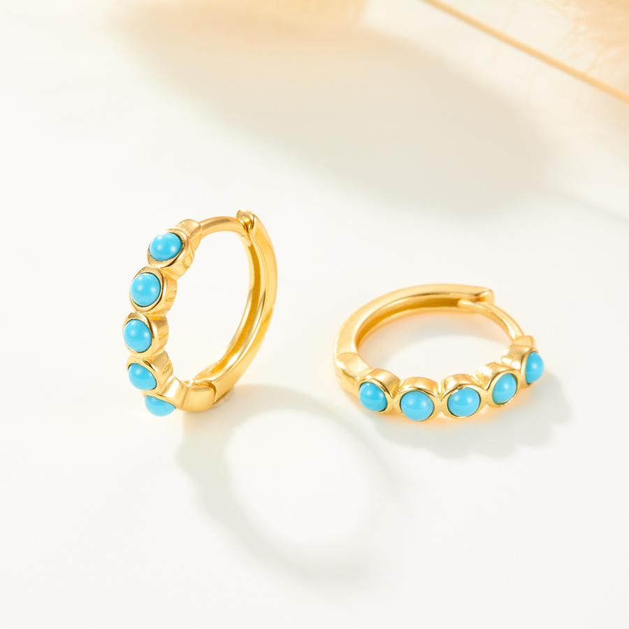 Bold Turquoise Stone Sculpted Hoop Earrings