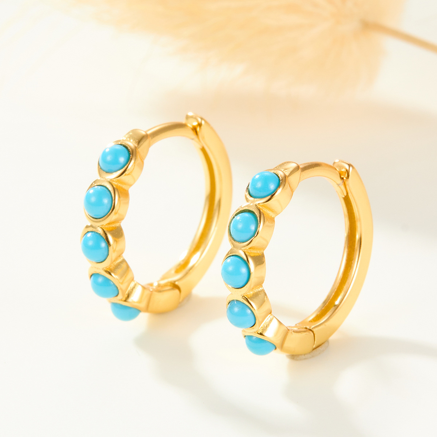 Bold Turquoise Stone Sculpted Hoop Earrings