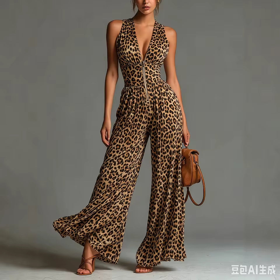 Aurora | Leopard Pleated Chiffon Romper