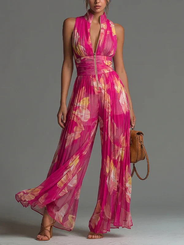 Delphine | Fuchsia Floral Pleated Romper