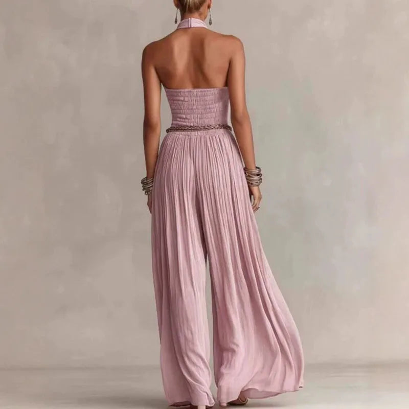 Rebecca | Chiffon Pleated Halter Romper